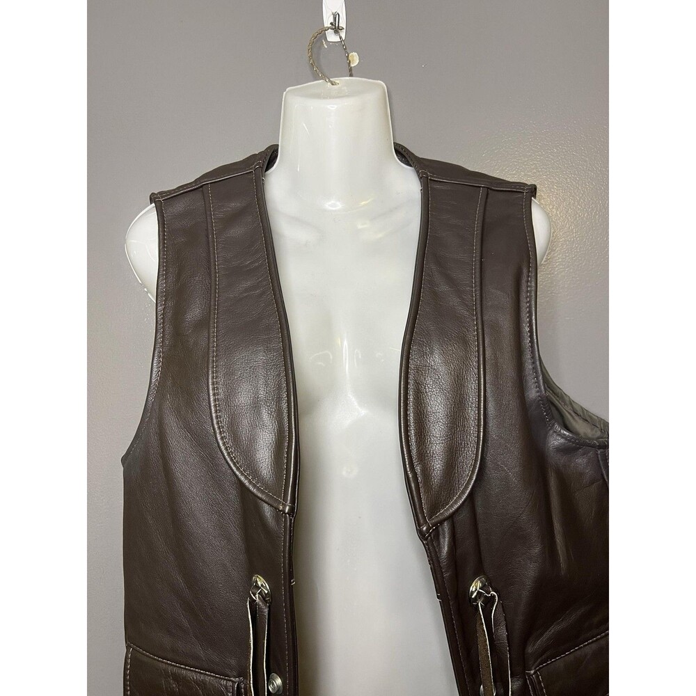 Genuine Leather Vest Mens 44 Brown Western Biker Tie Front Concho Pockets